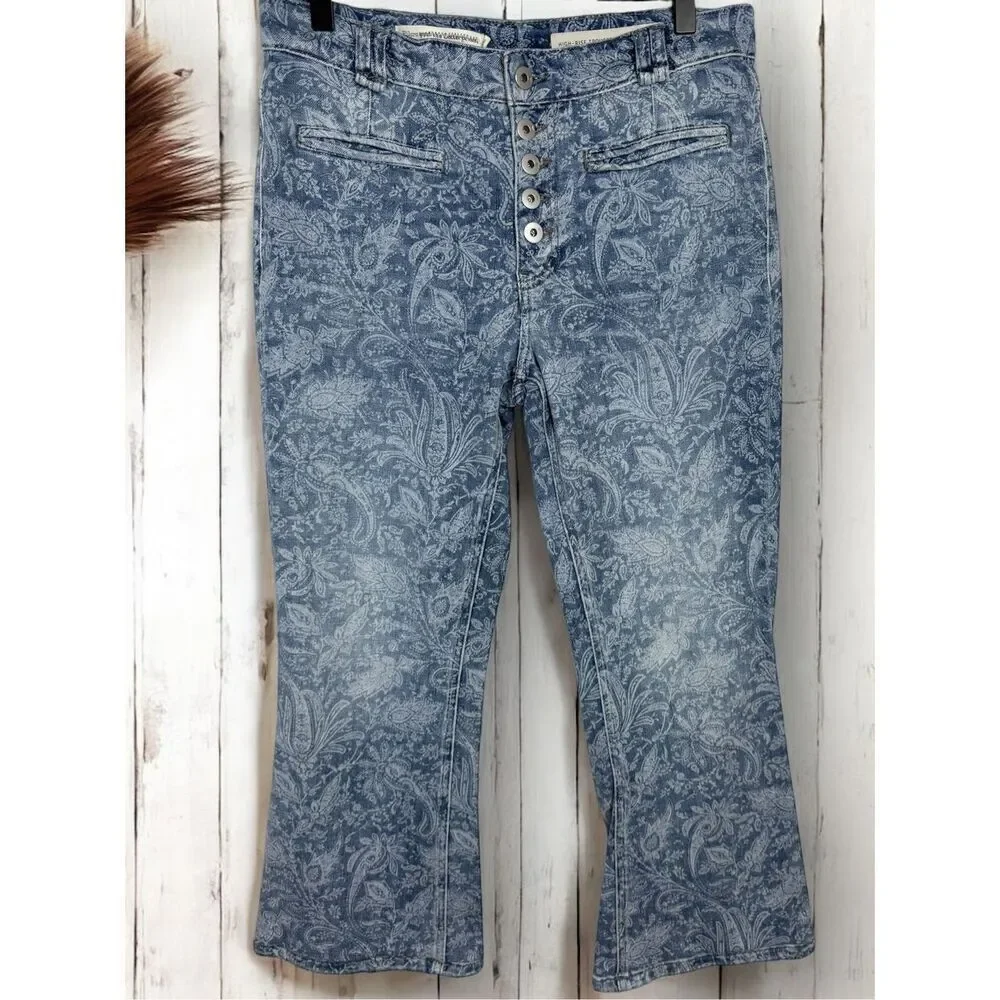 Anthropologie Pilcro Paisley Floral Printed High Rise Trouser Bootcut Buttonfly - Picture 2 of 14